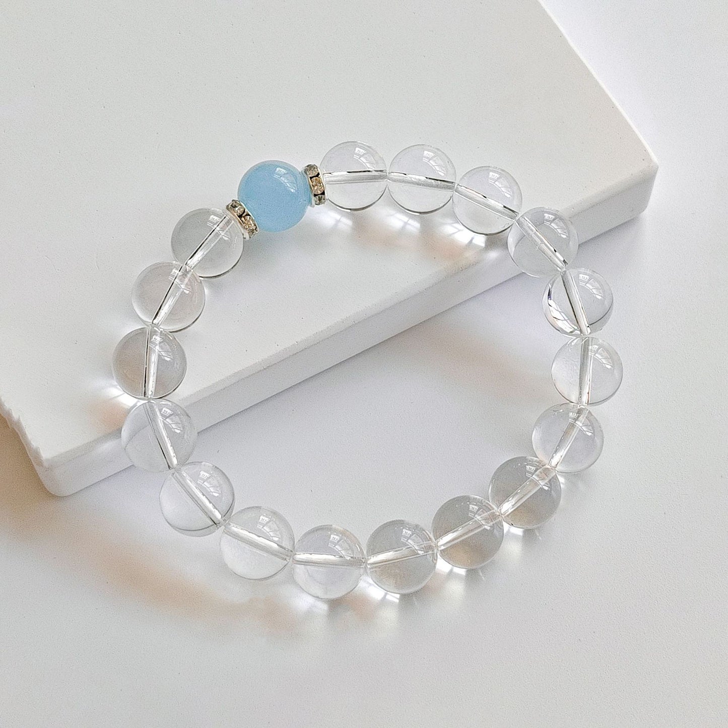 Embrace Calm & Clarity: Clear Quartz + 10mm Aquamarine Bracelet
