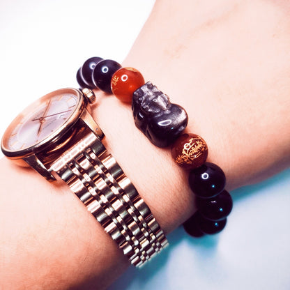 Wealth*Protection/Abundant  Golden Obsidian Bracelet with Wealth Pi Xiu + Red Agate Charm