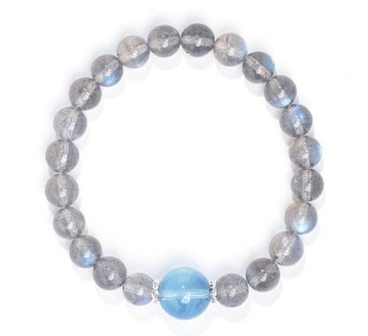 Grade 3A/5AOcean Moon Magic Bracelet: Blue Flash Moonstone & Collector's Sapphire for Inner Peace