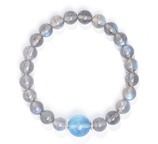 Grade 3A/5AOcean Moon Magic Bracelet: Blue Flash Moonstone & Collector's Sapphire for Inner Peace