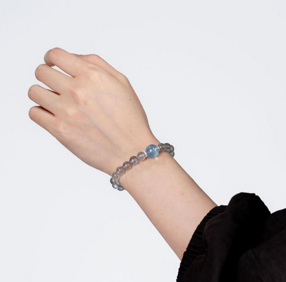 Grade 3A/5AOcean Moon Magic Bracelet: Blue Flash Moonstone & Collector's Sapphire for Inner Peace