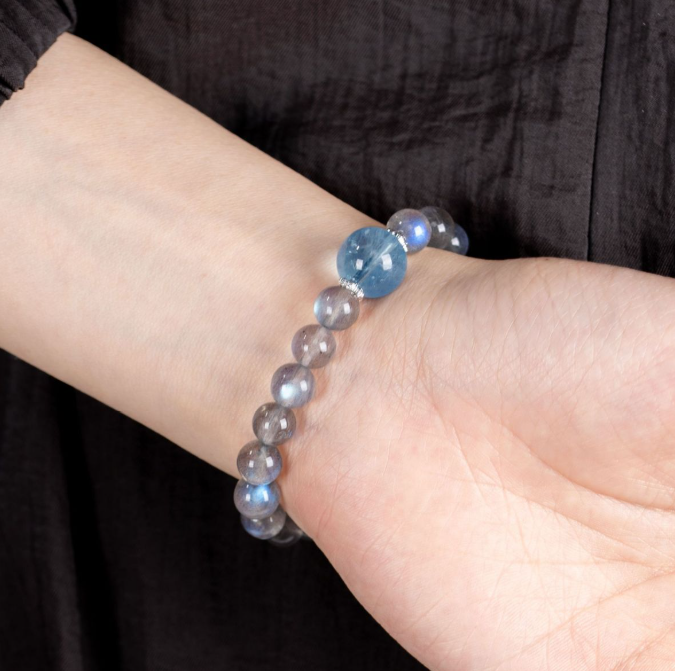 Grade 3A/5AOcean Moon Magic Bracelet: Blue Flash Moonstone & Collector's Sapphire for Inner Peace