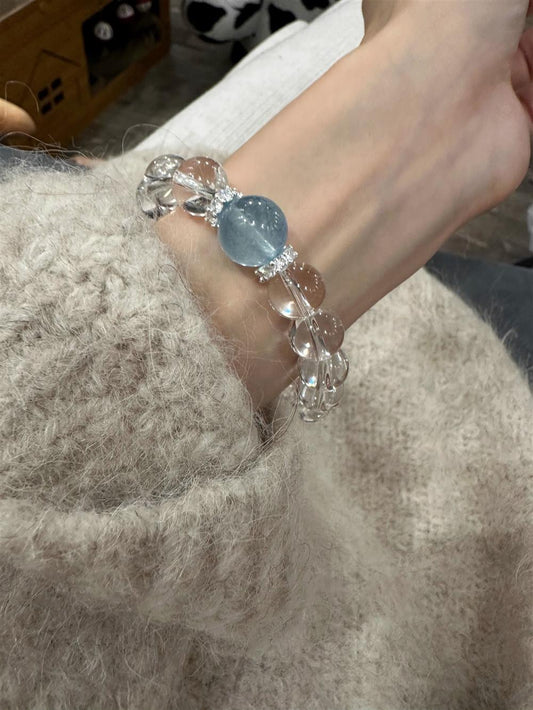 Embrace Calm & Clarity: Clear Quartz + 10mm Aquamarine Bracelet