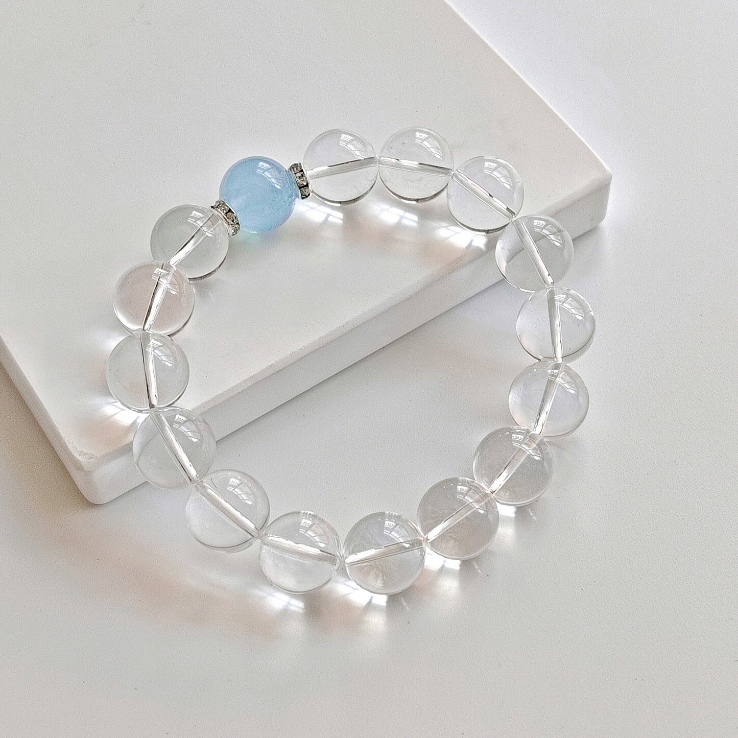 Embrace Calm & Clarity: Clear Quartz + 10mm Aquamarine Bracelet
