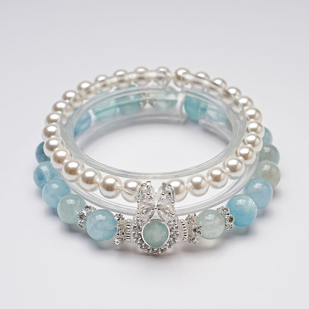 Moon Rose Quartz & stacked Pearl Bracelet: Heart Chakra Healing & Love Alignment