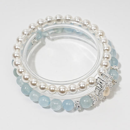 Moon Rose Quartz & stacked Pearl Bracelet: Heart Chakra Healing & Love Alignment