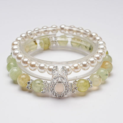 Moon Rose Quartz & stacked Pearl Bracelet: Heart Chakra Healing & Love Alignment