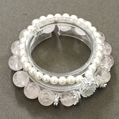 Moon Rose Quartz & stacked Pearl Bracelet: Heart Chakra Healing & Love Alignment