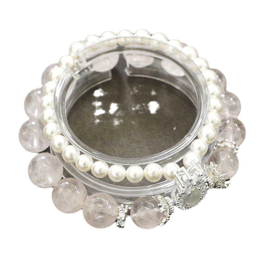 Moon Rose Quartz & stacked Pearl Bracelet: Heart Chakra Healing & Love Alignment