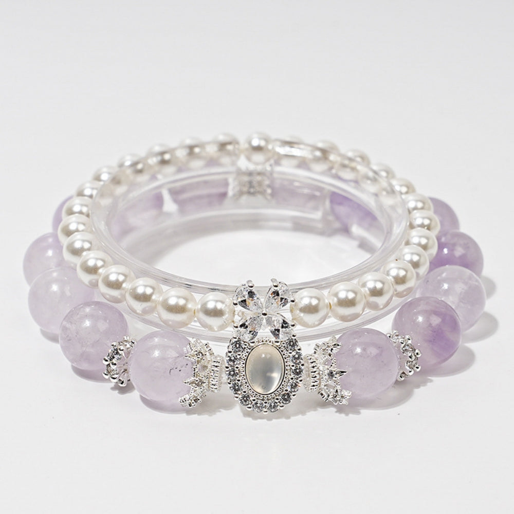 Moon Rose Quartz & stacked Pearl Bracelet: Heart Chakra Healing & Love Alignment
