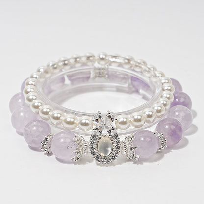 Moon Rose Quartz & stacked Pearl Bracelet: Heart Chakra Healing & Love Alignment