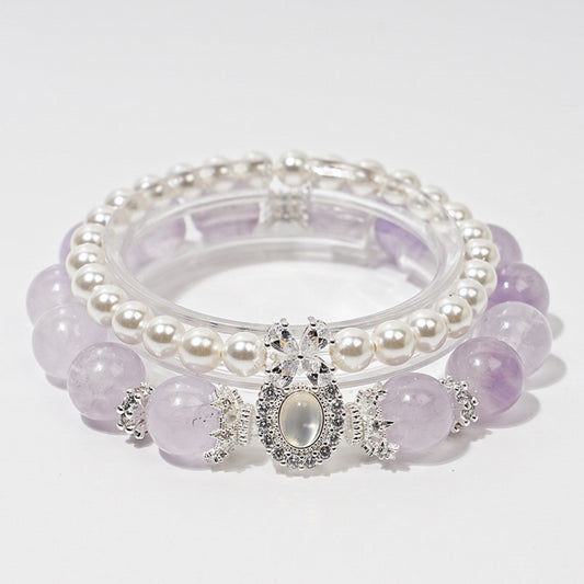 Moon Rose Quartz & stacked Pearl Bracelet: Heart Chakra Healing & Love Alignment