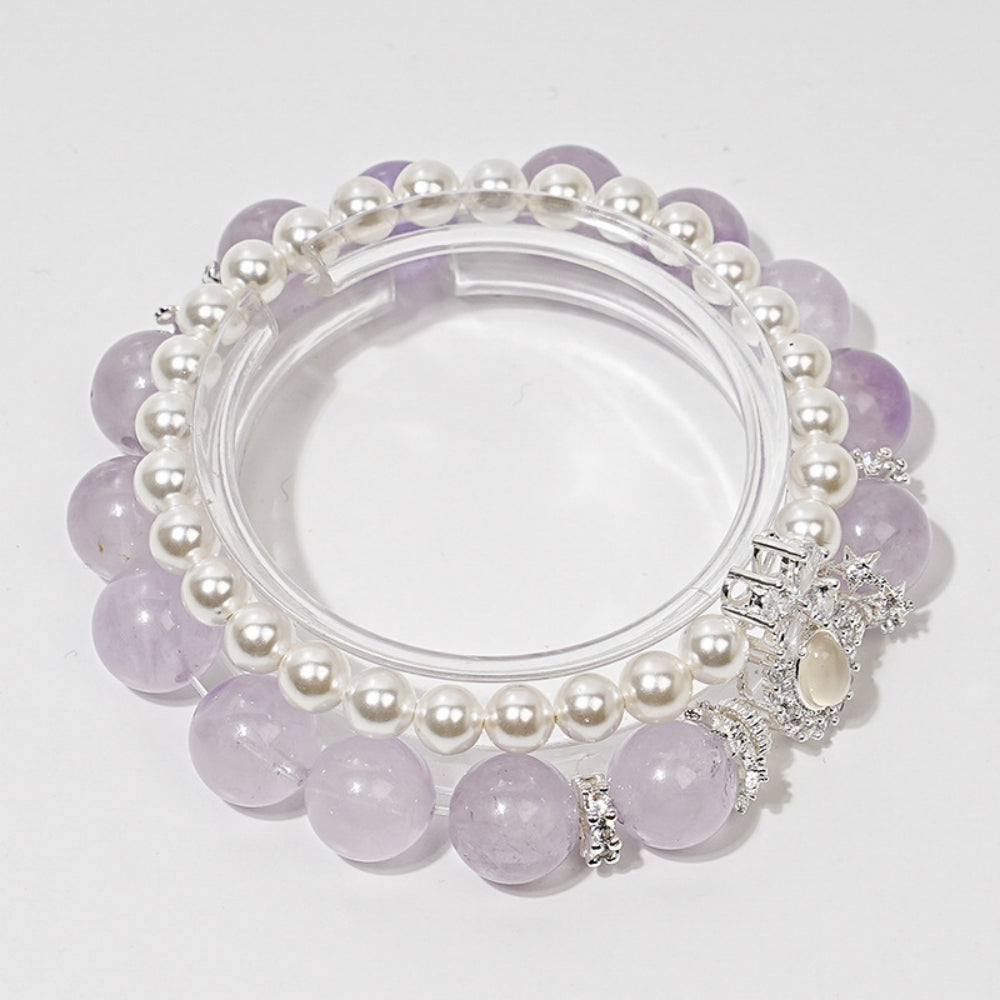 Moon Rose Quartz & stacked Pearl Bracelet: Heart Chakra Healing & Love Alignment