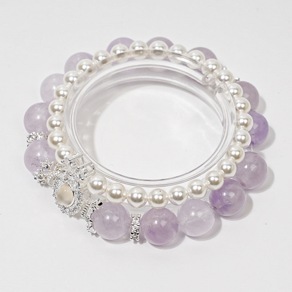 Moon Rose Quartz & stacked Pearl Bracelet: Heart Chakra Healing & Love Alignment