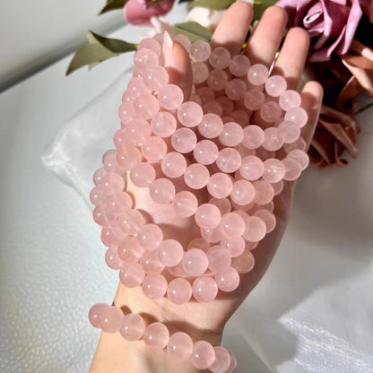 Natural Rose Quartz Bracelet 8mm 10mm 12mm - Love Energy Attraction & Emotional